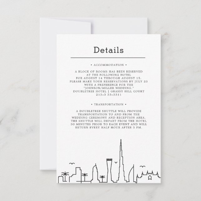 Boda de Ciudad de Dubai | Invitación a detalles de (Anverso)