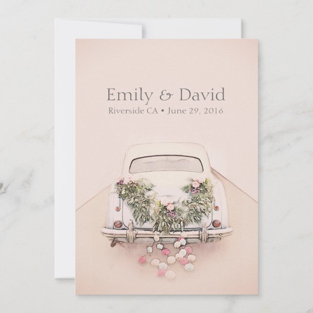Boda de coches Getaway Invitación romántica Rubor  (Reverso)