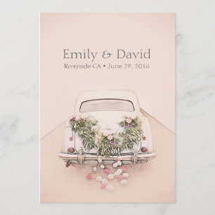 Boda de coches Getaway Invitación romántica Rubor 