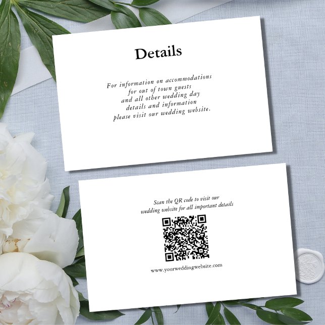 Boda de código QR blanco negro Detalles tarjeta de (Black White Modern Minimalist Details Enclosure Card for Weddings)
