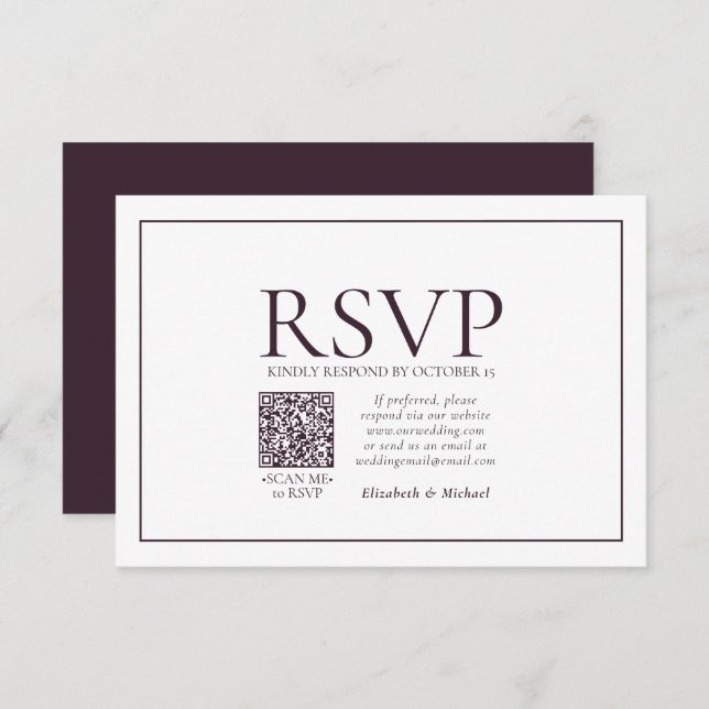 Boda de código QR clásica de Plum formal RSVP (Anverso / Reverso)