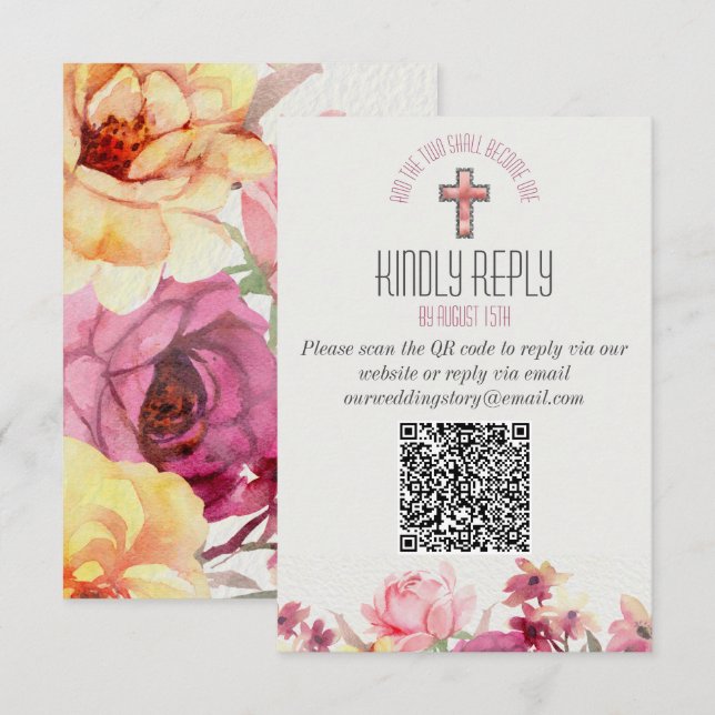 Boda de código QR de respuesta floral Inspiradora  (Anverso / Reverso)
