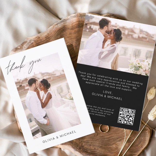 Boda de código QR negro Gracias tarjeta fotográfic (Subido por el creador)