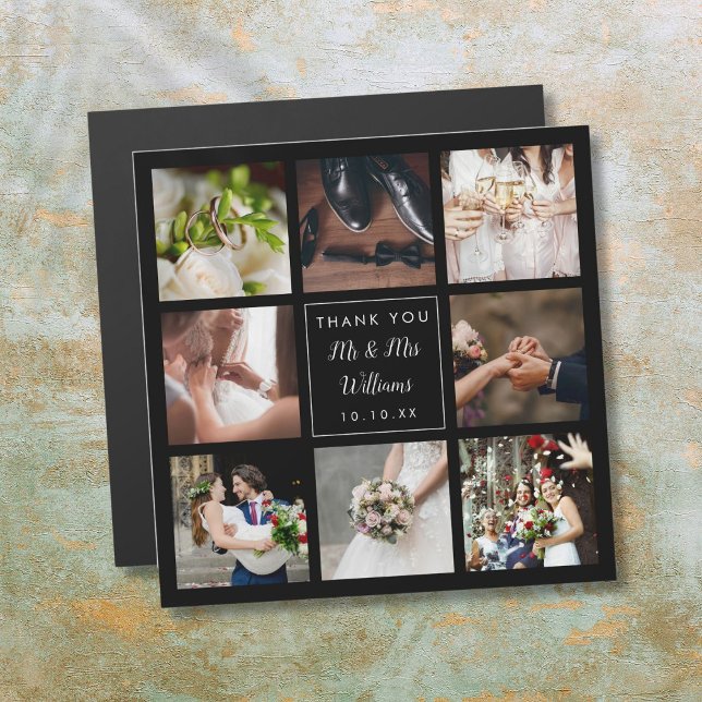 Boda de Collage de Fotos de Agradecimiento Simple  (Simple Script Wedding Photo Collage Thank You)