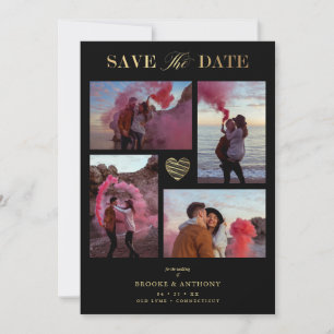 Boda de Collage negro Gold Heart 4 fotos Covid19