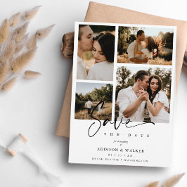 Boda de Collage White Trendy Save Date 4 Fotos