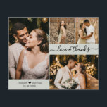 Boda de Collages de fotos de presupuesto Tarjeta d<br><div class="desc">Presupuesto, Elegante, Minimalista Mano Letter 4 Collage de fotos Sage Green Boda Gracias a la tarjeta delgada personalizada asequible de bajo presupuesto. Elegante plantilla de tarjeta de agradecimiento boda con cuatro fotos en la parte delantera y una en la parte posterior. Con el texto "Amor y agradecimiento" en una letra...</div>