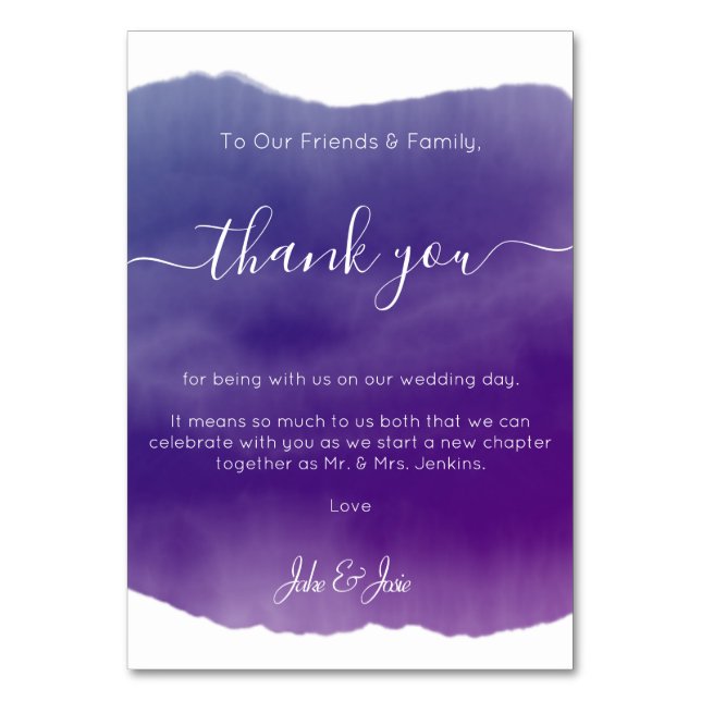 Boda de color de agua gracias tarjeta de tabla (Anverso)