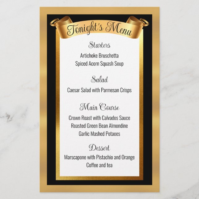 Boda de comidas de faux gold menú de la cena (Anverso)