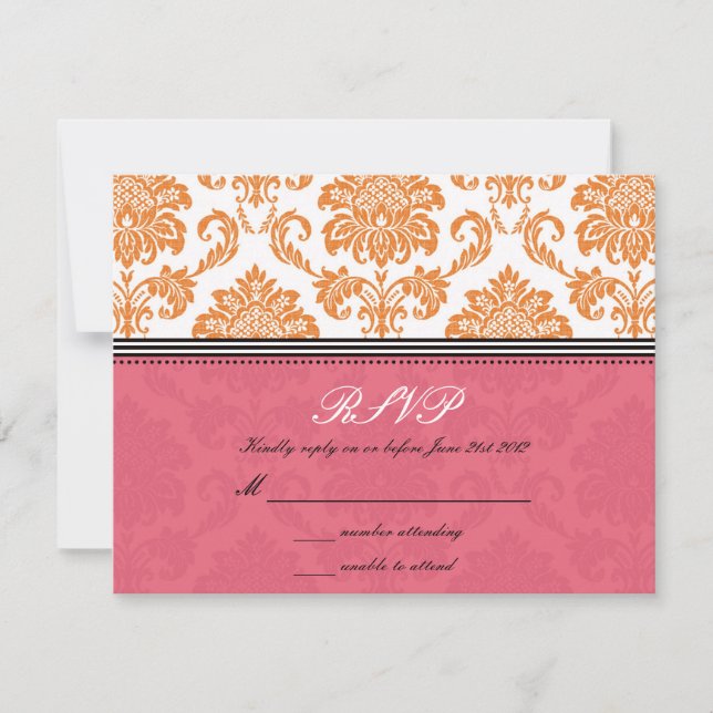 Boda de Conejo y Tangerine Damask RSVP (Anverso)
