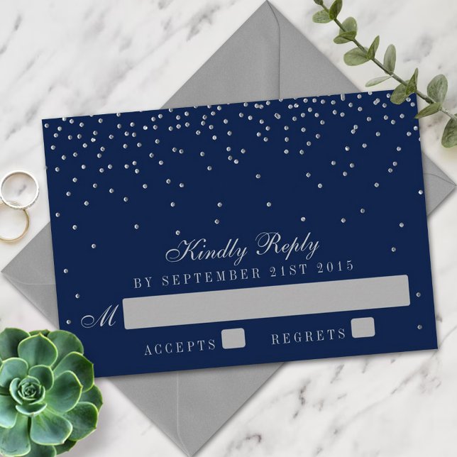 Boda de Confetti Azul y Glam Plata RSVP (Subido por el creador)