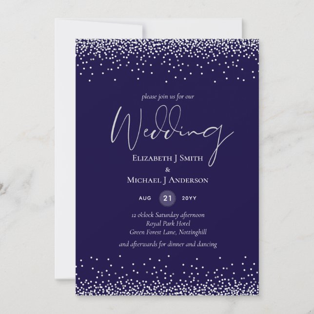 Boda de Confetti Blue Silver de la Marina moderna (Anverso)