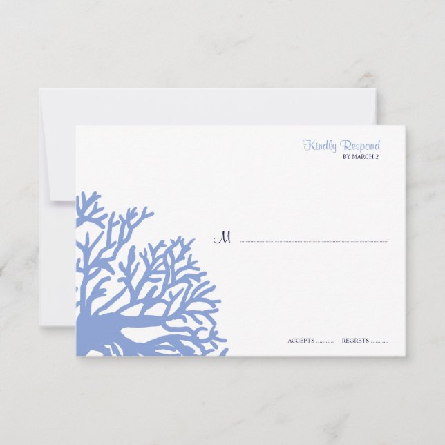 Boda de coral tropical azul y amarilla Rsvp (Anverso)