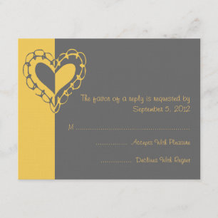 Boda de corazón amarillo y gris RSVP