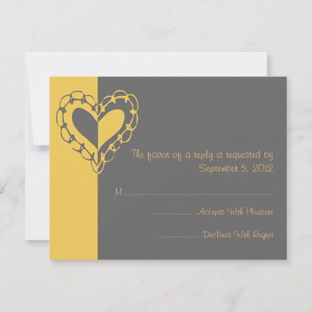 Boda de corazón amarillo y gris RSVP (Anverso)