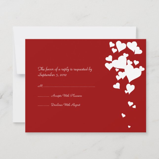 Boda de corazón blanco y rojo RSVP (Anverso)