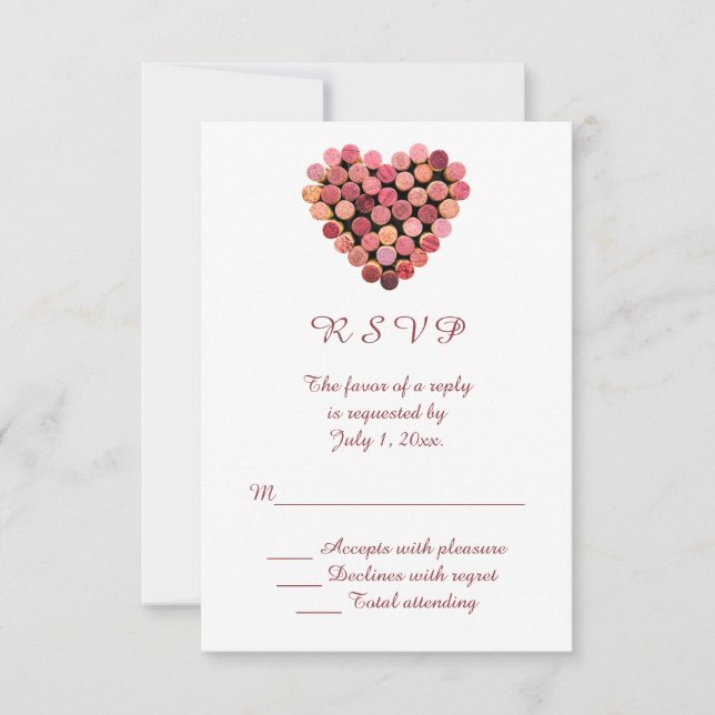 Boda de Corazón de Corcho de Vino RSVP (Anverso)