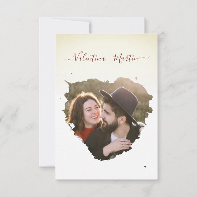 Boda de corazón de pincel con fotografía de pareja (Anverso)