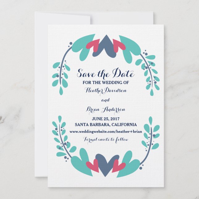 Boda de corazones y vides Guardar la invitación de (Anverso)