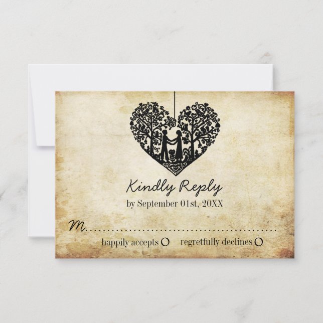 Boda de cosecha de árbol del corazón colgante RSVP (Anverso)
