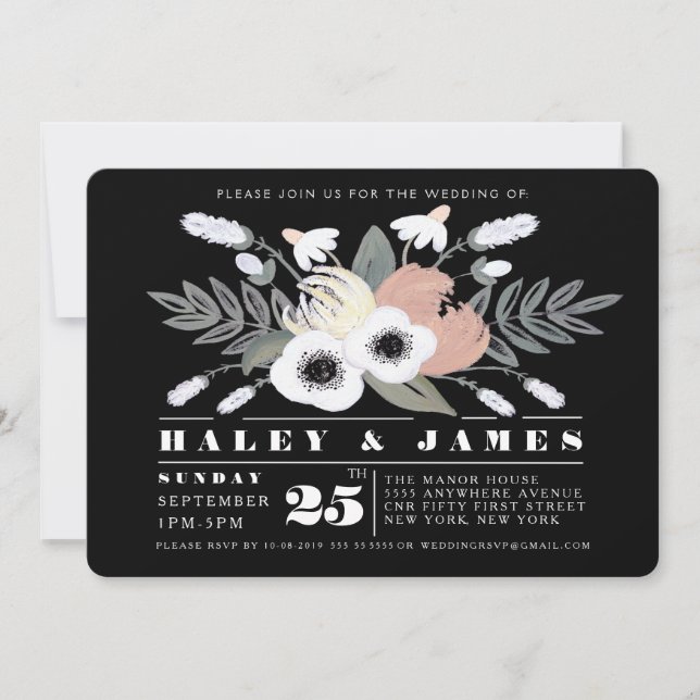 Boda de Country Florals Invitaciones en blanco y n