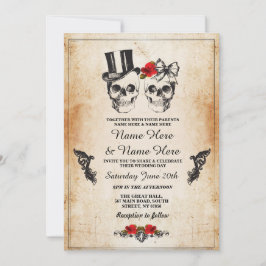 Boda de cráneo Halloween Azúcar Invitación floral 