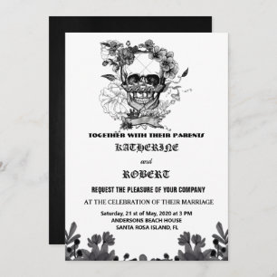 Boda de cráneo Halloween Azúcar Invitación floral