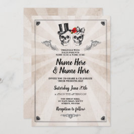 Boda de cráneo Halloween Invitación a crema gótica