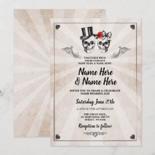 Boda de cráneo Halloween Invitación a crema gótica