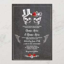 Boda de cráneo Rosas de Halloween Invitación flora