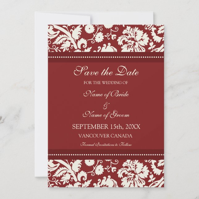 Boda de crema roja Guardar la tarjeta de fecha (Anverso)