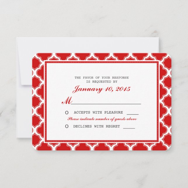 Boda de Cuatrefoil Roja y Blanca RSVP (Anverso)