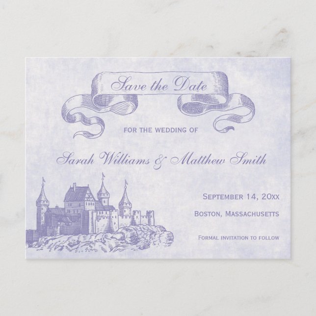 Boda de cuento de hadas salva la postal de fecha (Anverso)