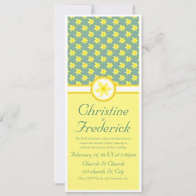 Boda de Daffodil, invitación de 4"x9.25" (Anverso)