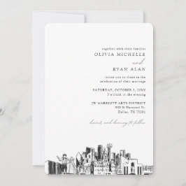 Boda de Dallas Elegant Skyline Sketch Invitación