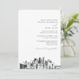 Boda de Dallas Elegant Skyline Sketch Invitación