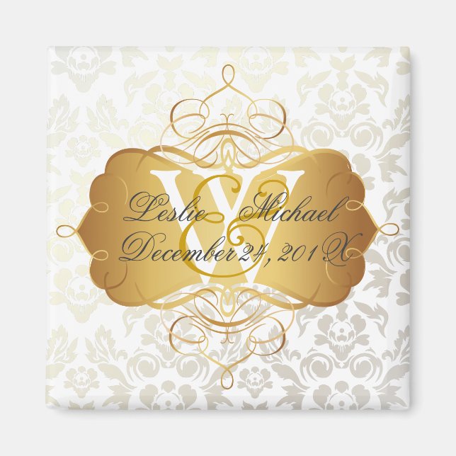 Boda de Damasco Monograma, imanes (Frente)