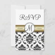 Boda de Damasco Negro con Dorado RSVP