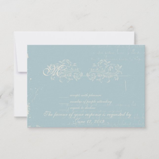 Boda de damasco vintage RSVP Azul (Anverso)