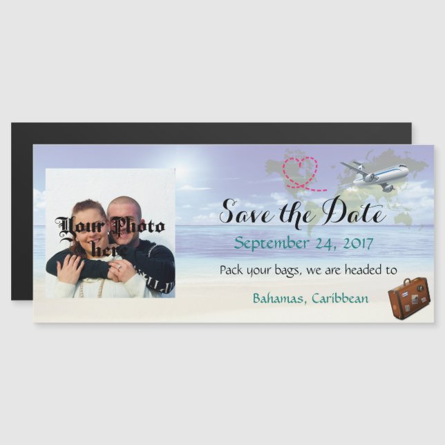 Boda de destino caribeña salva el imán de fecha (Anverso/Reverso)
