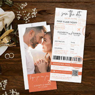 Boda de destino con tarjeta de embarque Terracotta