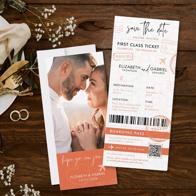 Boda de destino con tarjeta de embarque Terracotta (Subido por el creador)