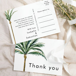 Boda de destino de árbol de palmas gracias postal