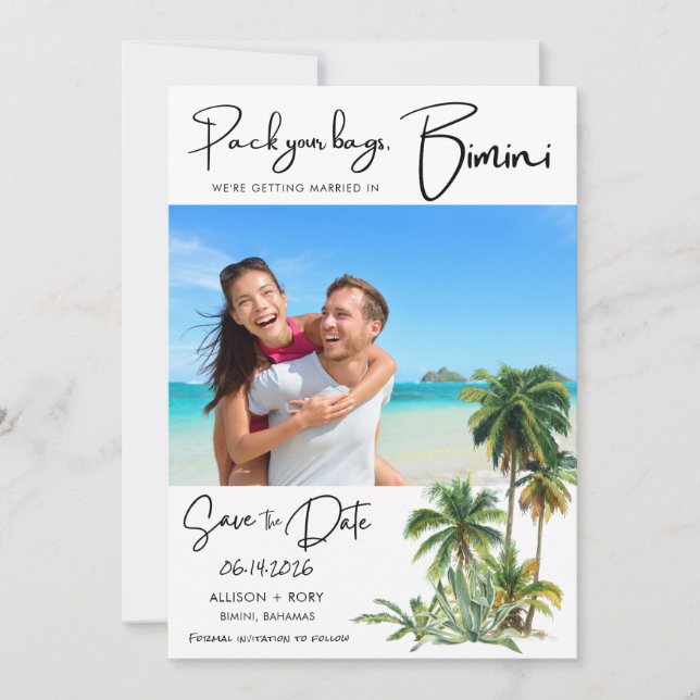 Boda de destino de Bimini Bahamas salva la fecha (Anverso)