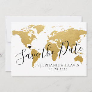 Boda de destino de mapa de oro Guardar la tarjeta