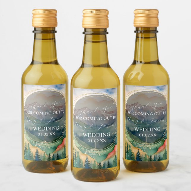 Boda de destino de paisaje de acuarela de montaña (Botellas)