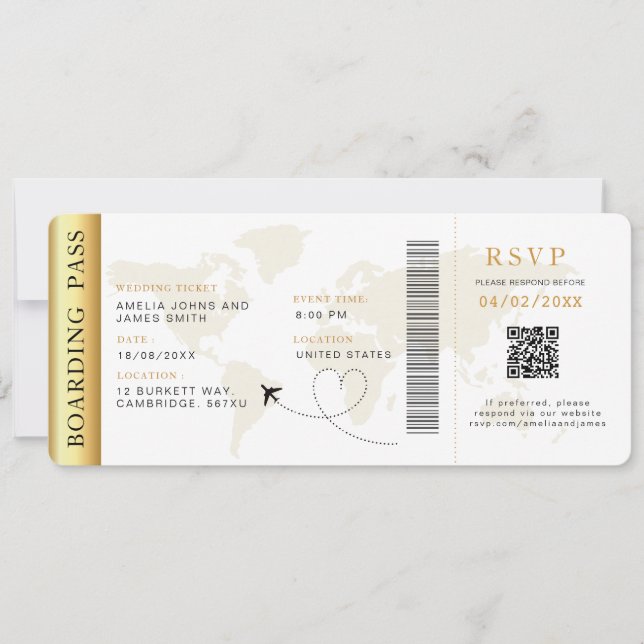 Boda de destino de tarjeta de embarque Código QR R (Anverso)