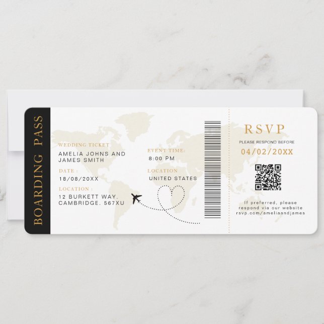 Boda de destino de tarjeta de embarque Código QR R (Anverso)