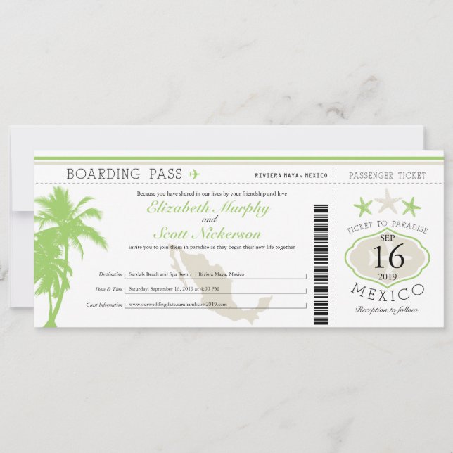 Boda de destino de tarjeta de embarque de México (Anverso)