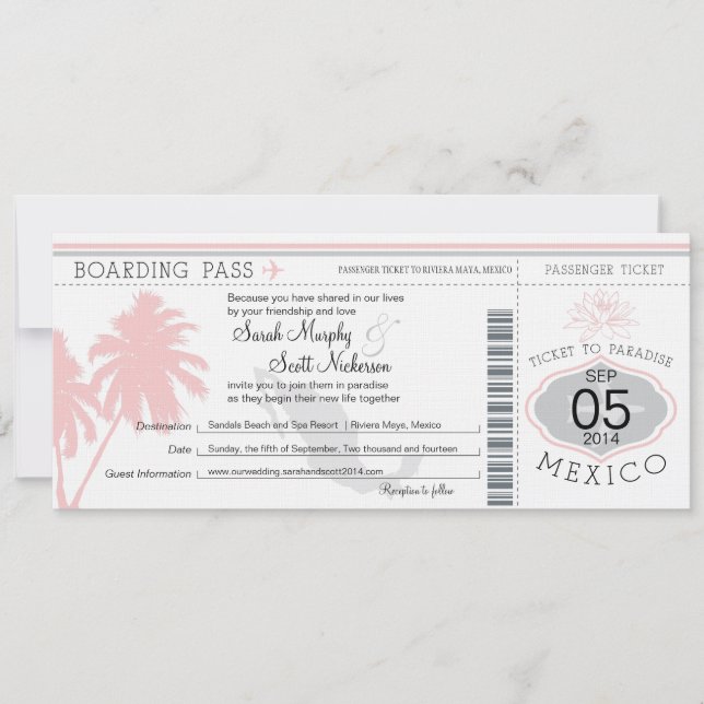 Boda de destino de tarjeta de embarque de México (Anverso)